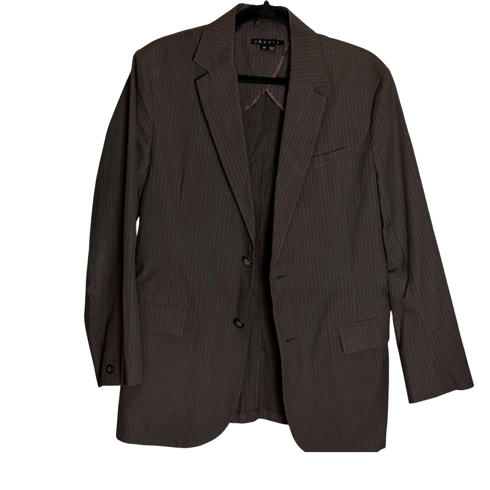 Theory Brown Pinstripe‎ Cotton Blend Two Button Blazer Jacket Style Size 38
